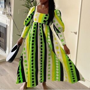 Christopher John Rogers Lime and Black Polka Dot Dress